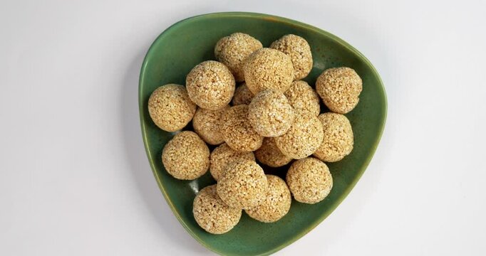 Amaranth Laddu or Rajgira Laddoo Made from Royal Grain Cholai, Traditional Indian Spherical Sweet Balls