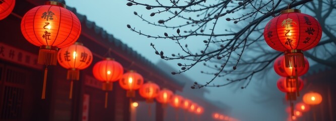 Fototapeta premium Celebration of light happy lantern festival traditional culture closeup of glowing lamps festive night joyful atmosphere