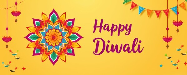 Fototapeta premium Happy diwali celebration india banner traditional lamps festive environment cultural joy