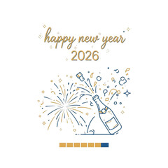 Happy New Year 2026 line design loading sparkle firework vector