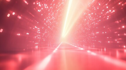 Abstract digital tunnel creating a sense of speed and forward motion, with glowing data packets and a bright light source at the end of the path indicating technology and progress