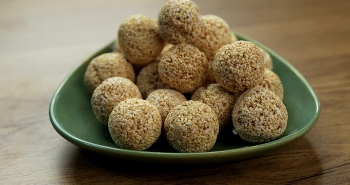 Amaranth Laddu or Rajgira Laddoo Made from Royal Grain Cholai, Traditional Indian Spherical Sweet Balls