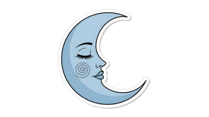 Decorative Crescent Moon With Face Illustration