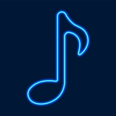 Blue neon music note, vector illustration.