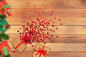 Christmas Gift box and tree branches