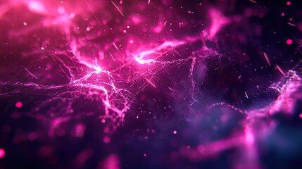 Vibrant abstract light particles and fractal electricity creating a futuristic field of cosmic glowing plasma, representing concepts of power, technology, and connection