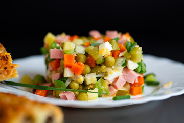 Traditional eastern European Olivier salad closeup view
