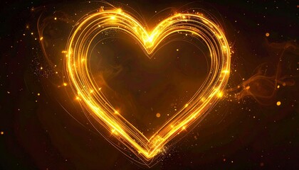 Concentric glowing golden hearts forming tunnel effect on dark background, vibrant depth and symmetry.