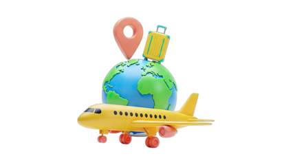 Travel Concept: Airplane Flying Around the World with Luggage