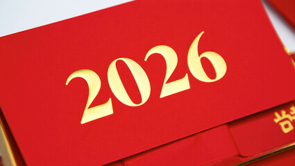 Close-up of a red hongbao envelope with golden 2026 text, symbolizing luck, prosperity, and new beginnings during Chinese New Year and Lunar New Year celebrations