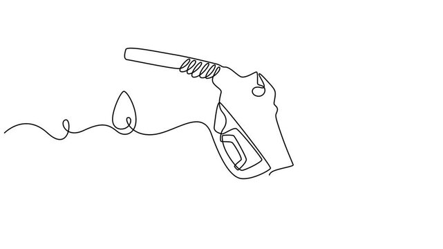 Gasoline pistol isolated on white background. One line continuous gasoline pistol art. Line art, outline, vector illustration animation, Gasoline pistol isolated on white background. One line