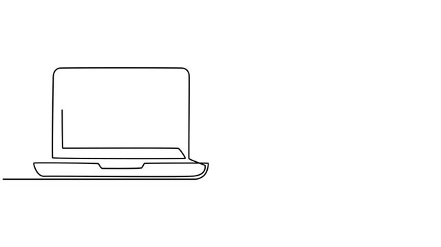 Animation of a single line drawing of a laptop. Continuous contour movement of a laptop. Continuous video with one line, Video. One continuous line drawing of computer laptop