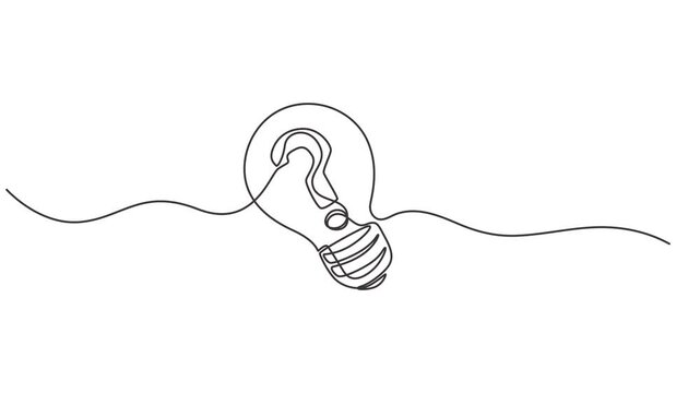 Animated self drawing of continuous line draw Quick tips. Continuous one line drawing of light bulb and speech bubble. Full length one line animation. 4K, Continuous one line drawing of question mark