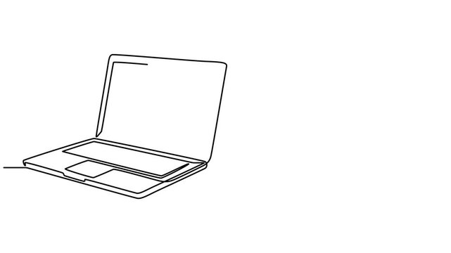 Animation of a single line drawing of a laptop. Continuous contour movement of a laptop. Continuous video with one line, Video. One continuous line drawing of computer laptop