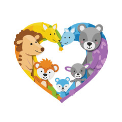 Fototapeta premium Cute paper-cut animals forming a heart shape with vibrant colors 