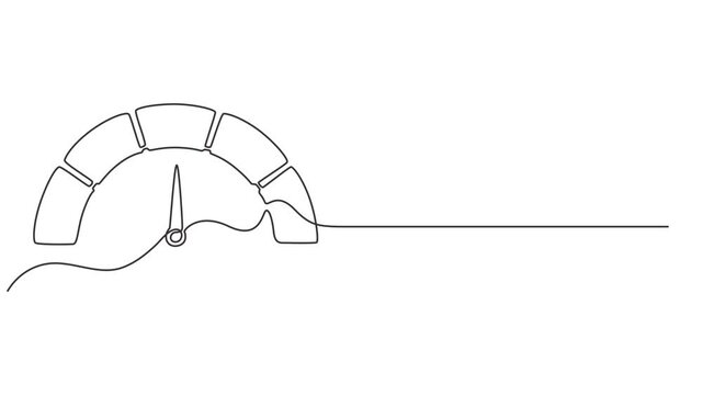 Continuous linear drawing of speedometer. Speedometer silhouette. Abstract background drawn with one line. Vector illustration animation, Continuous One Line Drawing of Speedometer. Minimalist 