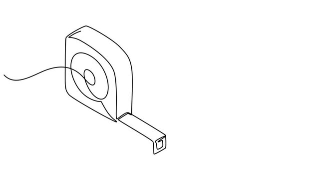Self drawing animation one continuous line draw, logo, tape measure. 4k video, Tape measure. Roulette, repairs, builder, fix, building, house, master, build, home, measurement. Construction concept.