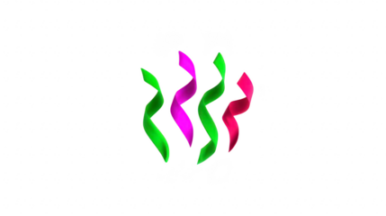 Colorful abstract ribbon shapes, featuring green, pink, and red twisted elements, isolated on transparent background, modern minimal design, creative and vibrant visual style