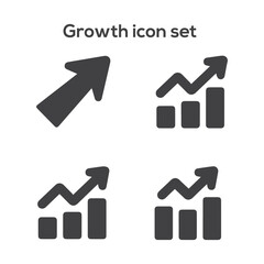 Financial and Business Growth Solid Icon Set: Upward Trend, Success, Development, Progress, Investment, and Performance Chart Vector Graphics