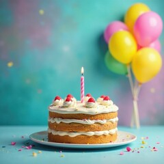 Delicious birthday cake with colorful balloons , cake, vanilla, colorful