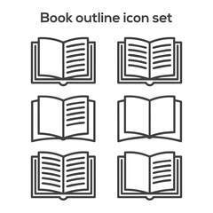 Open Book Outline Icon Set: Reading, Learning, Education, Library, and Knowledge Vector Line Graphics