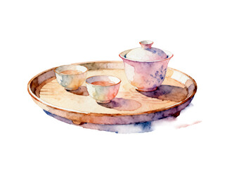 Tea Ceremony Still Life: Capturing the tranquility of a traditional tea ceremony with a beautiful still life of teaware including tea cups and tea pot.