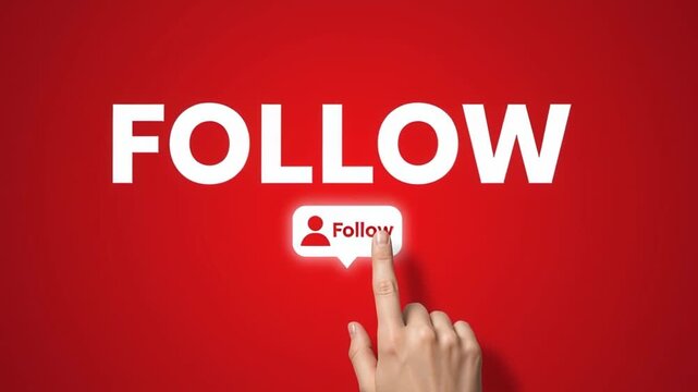 Tap to Follow: A finger presses a follow button,  inviting engagement and connection. The image is a visual cue, with social media concept, and invitation.
