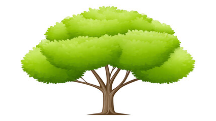 Lush green tree with thick foliage, brown trunk, and vibrant leaves, isolated on transparent background, perfect for nature, environment, or landscape design concepts