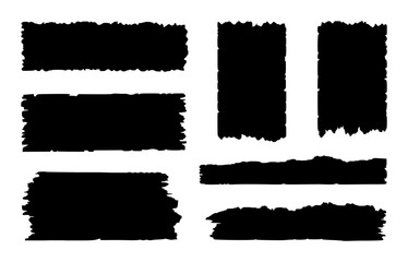 Collection of Black Torn Paper Edge Shapes and Grunge Textures