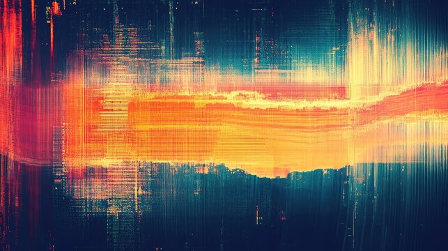 Glitching data stream forms a vibrant abstract technological background featuring a dynamic interplay of horizontal and vertical lines. Conveying concepts of digital art. Error. And modern technology - Powered by Adobe