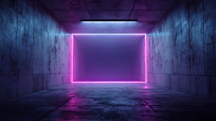 Neon Portal Purple square glows in a gritty concrete hallway.