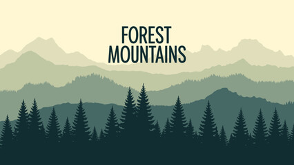 Fototapeta premium Panoramic forest mountain landscape silhouette illustration vector background