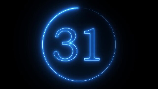 electric blue saber style 35s countdown with glowing circle animation. 35 second countdown timer animation with neon number text glowing from 35 to 0 with interesting circle animation.