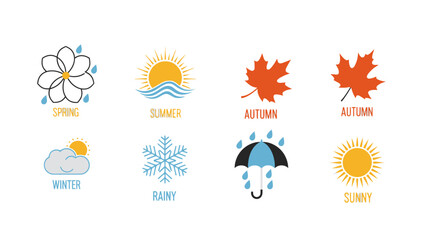 Obraz premium Seasonal icons illustrating spring summer autumn winter and rainy weather