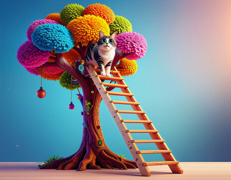 Gato subido al &aacute;rbol 