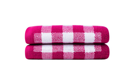 Pink checkered towel soft cotton fabric folded neatly isolated on transparency background home textile bathroom accessory cozy and clean appearance modern style