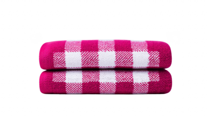 Pink checkered towel soft cotton fabric folded neatly isolated on transparency background home textile bathroom accessory cozy and clean appearance modern style