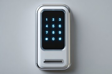 Code Entry Panel: A close-up shot of a contemporary code entry panel, showcasing its illuminated keypad against a neutral backdrop, ready to ensure security.