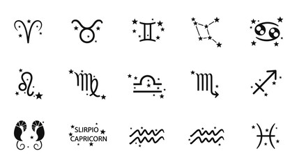 Obraz premium Zodiac constellation symbols set in black and white for astrological concepts
