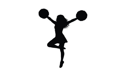 A dynamic cheerleader in mid jump with pom poms a striking silhouette