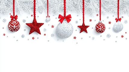 Festive Holiday Red with White, and and Sparkle on Snowy Branches.