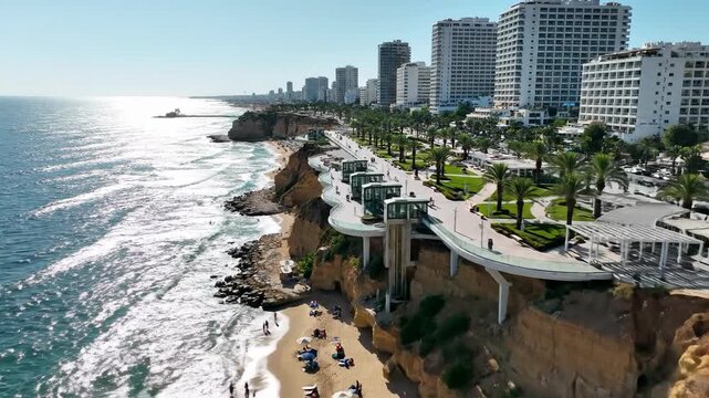 Coastal Cityscape - A Stunning Aerial View of Netanya, Israel.