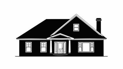 Silhouette of a Traditional American House with Chimney and Windows.