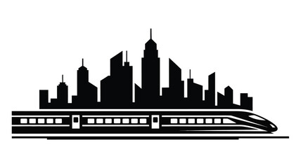 Modern city skyline with a passing high speed train a striking silhouette © MDAUAL