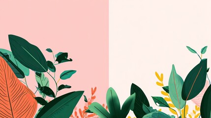 Lush Foliage Corner Botanical Beauty in Pink and Green.