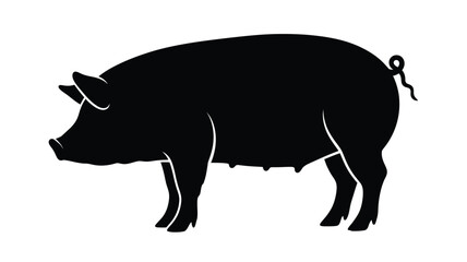 A striking black silhouette of a farm pig standing in profile silhouette