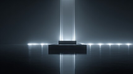 Glowing Podium Spotlight Stage for Presentation with Product Display.