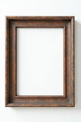 Distressed wooden picture frame, aged patina, clean white background, background, wood frame, isolated background