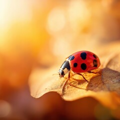 Fototapeta premium Close-up of a ladybug on a green leaf
