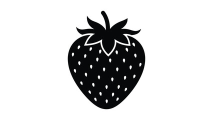 A striking black silhouette of a fresh strawberry with detailed seeds silhouette